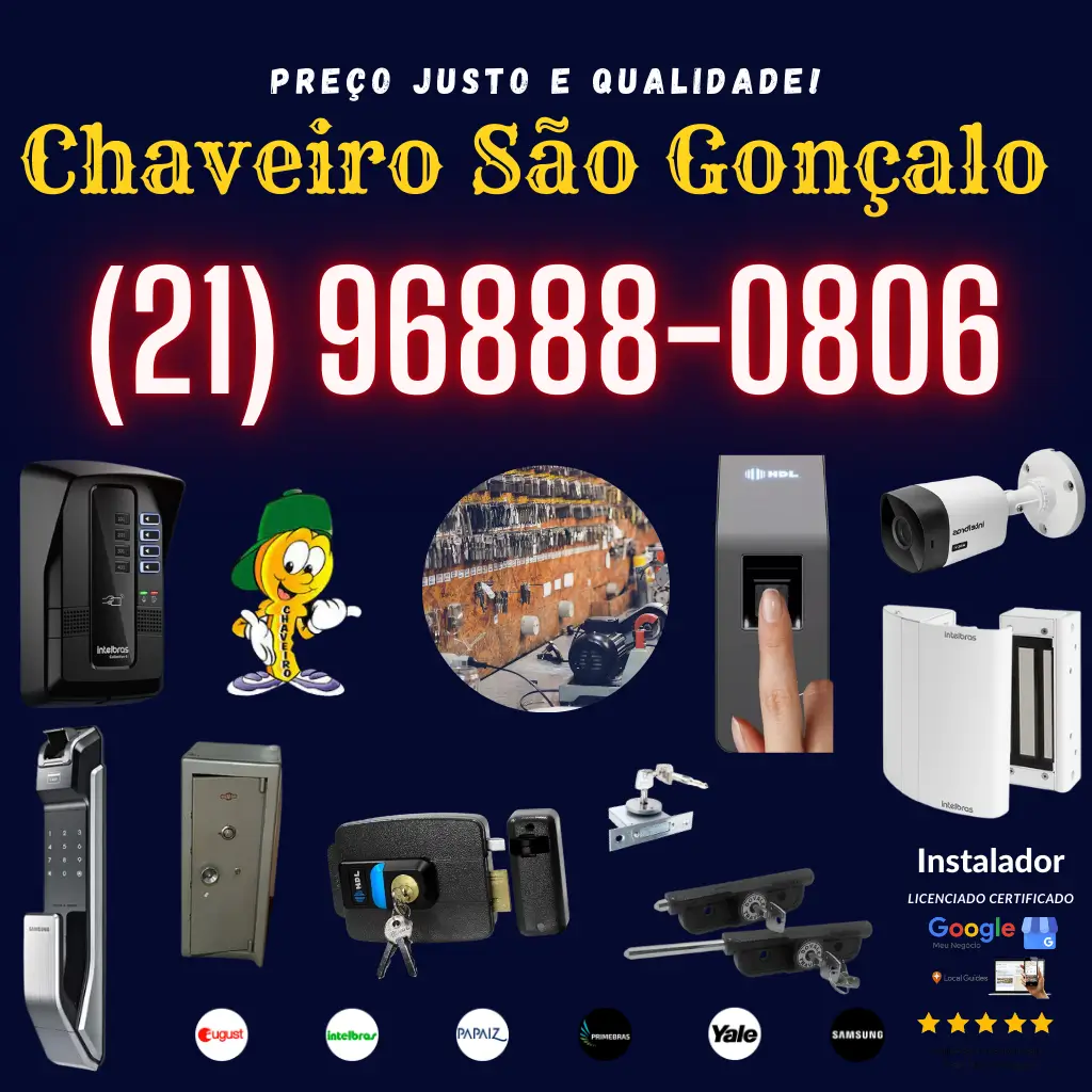 Chaveiro 24 horas São Gonçalo realiza serviço de abertura de portas de residências e automóveis, em qualquer horário do dia ou da noite. Com Chaveiro 24 horas São Gonçalo, é possível realizar a troca de miolo, chaves codificadas, instalação de fechaduras, entre outros. É, Portanto, um serviço de chaveiro residencial e automotivo, que traz soluções para diversos casos, como quando alguém fica impossibilitado de entrar em sua casa ou carro por ter perdido ou esquecido a chave. (21)96888-0806✆